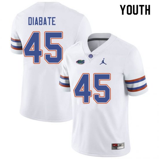 Youth Florida Gators #45 Mohamoud Diabate NCAA Jordan Brand White Authentic Stitched College Football Jersey BAP7462KJ